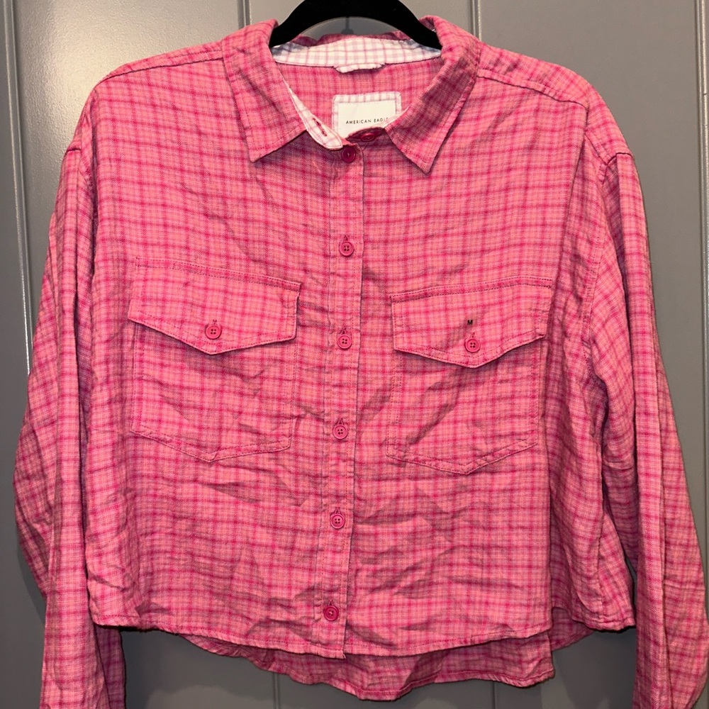 American Eagle Cropped Button-Up Flannel